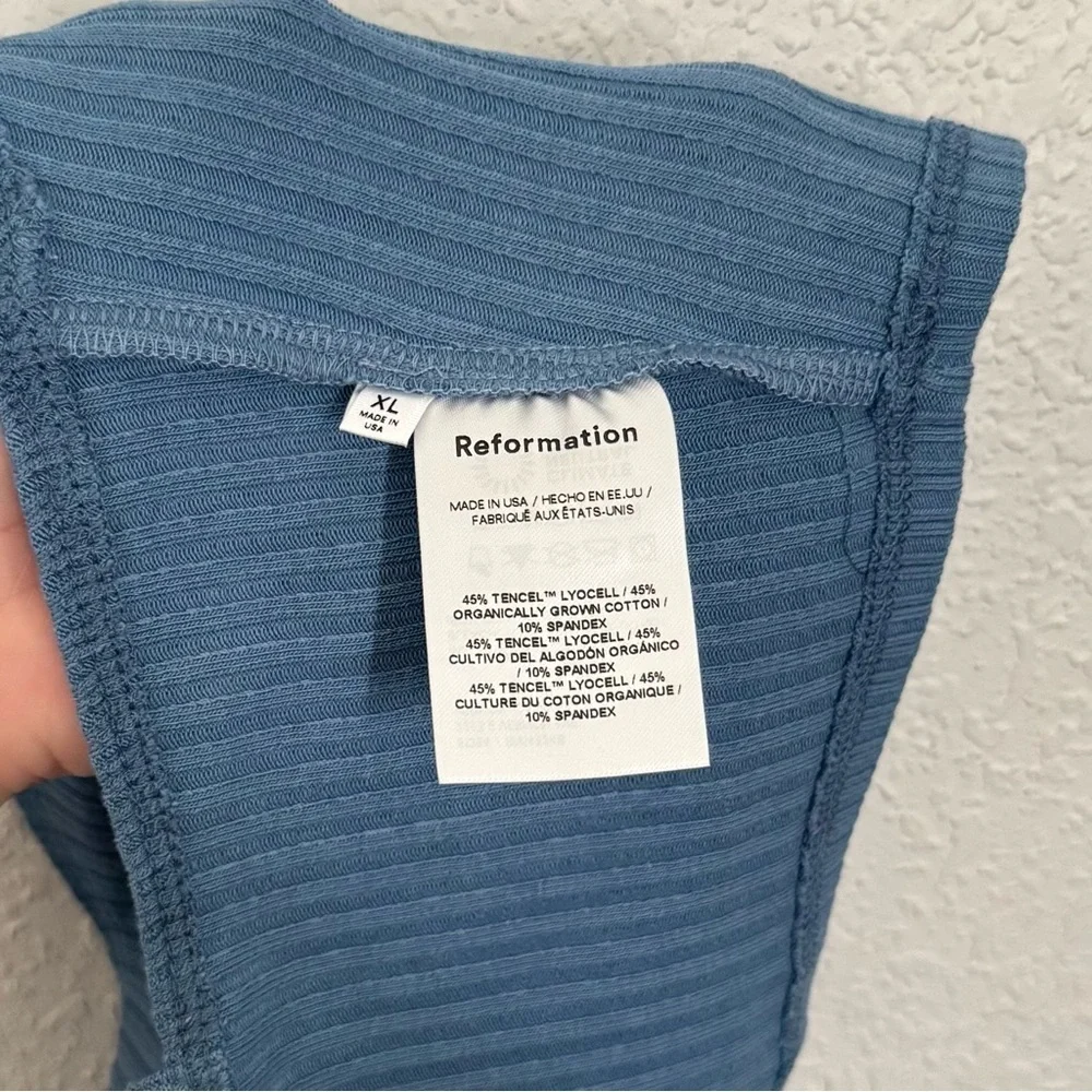 Reformation Camille Knit Cardigan Tank Mini Skirt Set Morning Glory Blue XL NEW